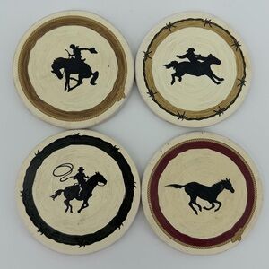 Sonoma Home Happy Trails Coaster Set of 4 Cowboy Rodeo Equestrian, Cork Back